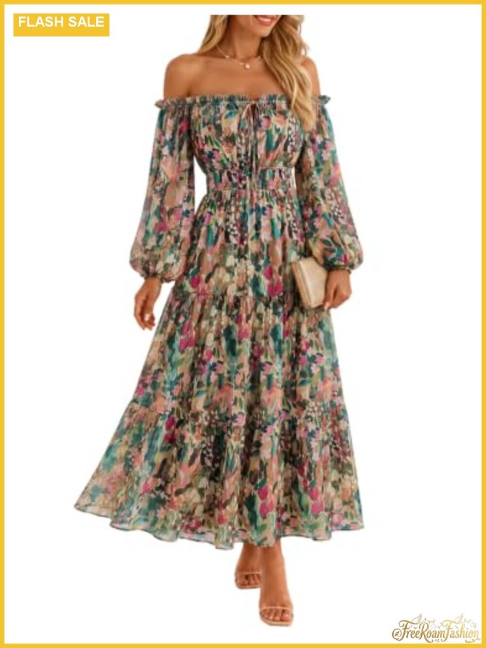 ZESICA Women's Fall Long Sleeve Floral Chiffon Maxi Dress A-Line